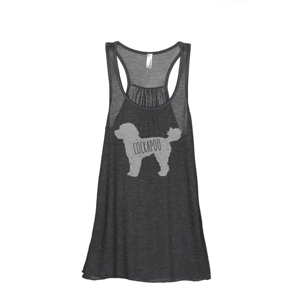 Cockapoo Dog Silhouette Women's Fashion Sleeveless Flowy Racerback Workout Yoga Tank Top Charcoal Grey Large