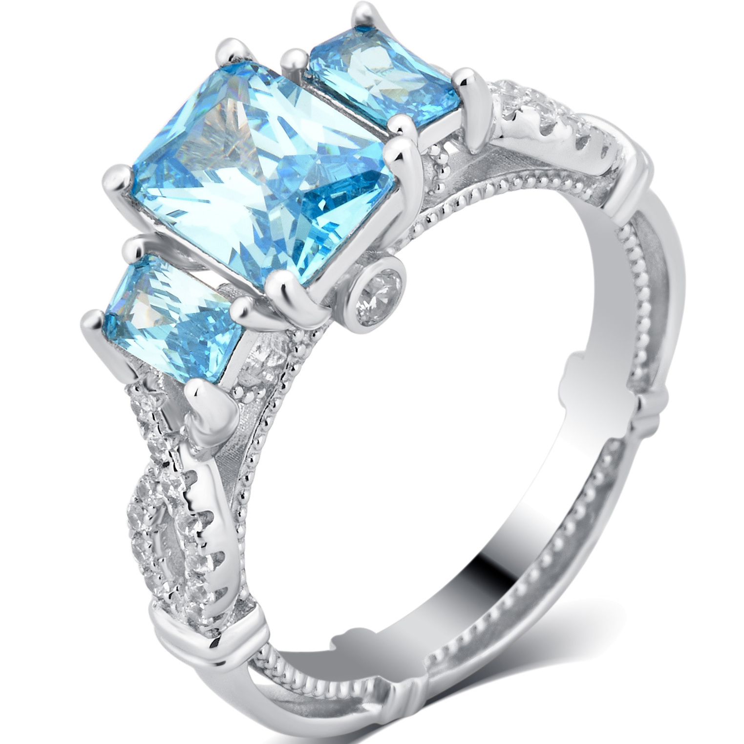 Arista 4 1/10 Carat T.W Created Aqua and Cubic Zirconia Women's Engagement Ring in Sterling Silver