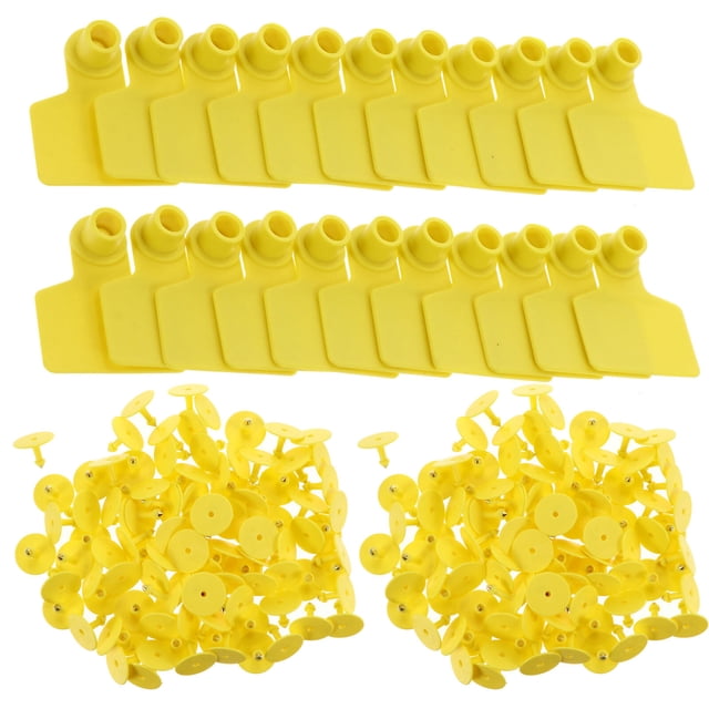 Shisuyan 100Pcs Tpu Yellow Animal Ear Tags for Cows Goats Identification 2X1.6X0.5In