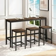 thumbnail image 3 of Bar Table and Chairs Set for 3, 4-Piece Counter Height Kitchen Long Dining Table Set with 3 Stools, Rectangle Pub Bistro Table Set for Kitchen Breakfast Nook Restaurant, Dark Brown, 3 of 6