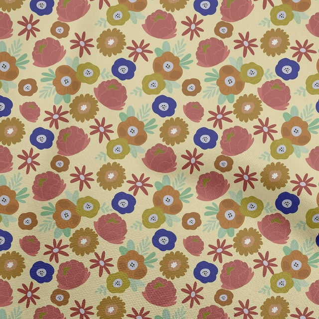 oneOone Viscose Chiffon Beige Fabric Abstract Retro Floral Craft Projects Decor Fabric Printed By The Yard 42 Inch Wide