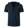 thumbnail image 3 of Nnhblu Men Cotton Linen Short Sleeve V-Neck Casual Mens T Shirt Navy XXL, 3 of 6