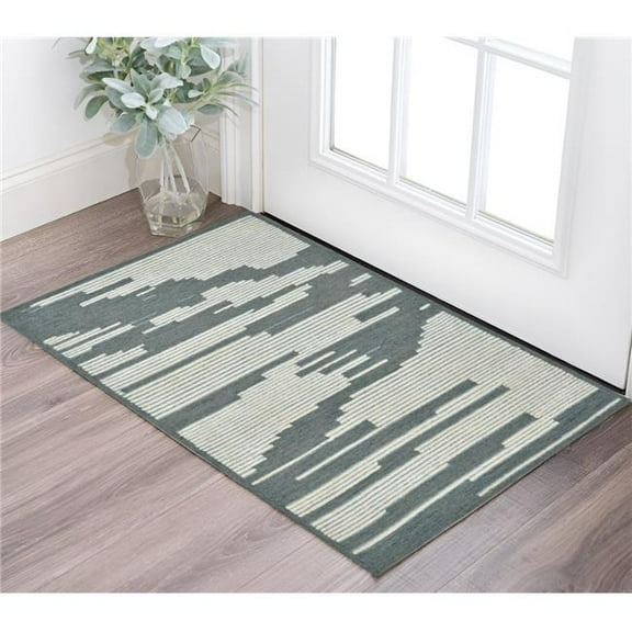 HomeRoots 570375 2 x 3 ft. Blue & Ivory Wool Abstract Hand Hooked Rectangle Area Rug