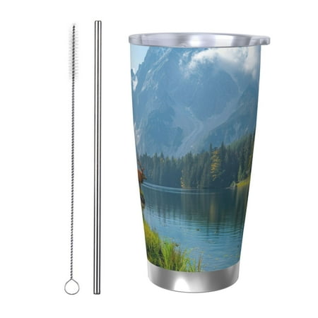 

Logiee Majestic Deer Mountain Lake Print 20OZ Car Cup with Lid Stainless Steel Vacuum Insulated Double Wall Travel Tumbler Durable Insulated Coffee Mug Thermal Cup with Straw-Straw Two-piece Set
