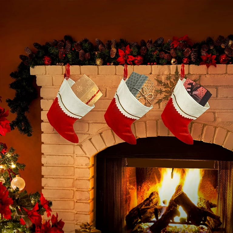 Cleacloud 12 Pack Red Felt Christmas Stockings 15 Inches Xmas Santa Stockings Fireplace Hanging Stocking for Family Holiday Xmas Party Decorations