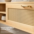 thumbnail image 4 of ARICOEASY Modern Wall-Mounted Media Console Floating TV Stand for 75 Inch TV with Rattan Door and Storage Space, Natural Wood, 4 of 7