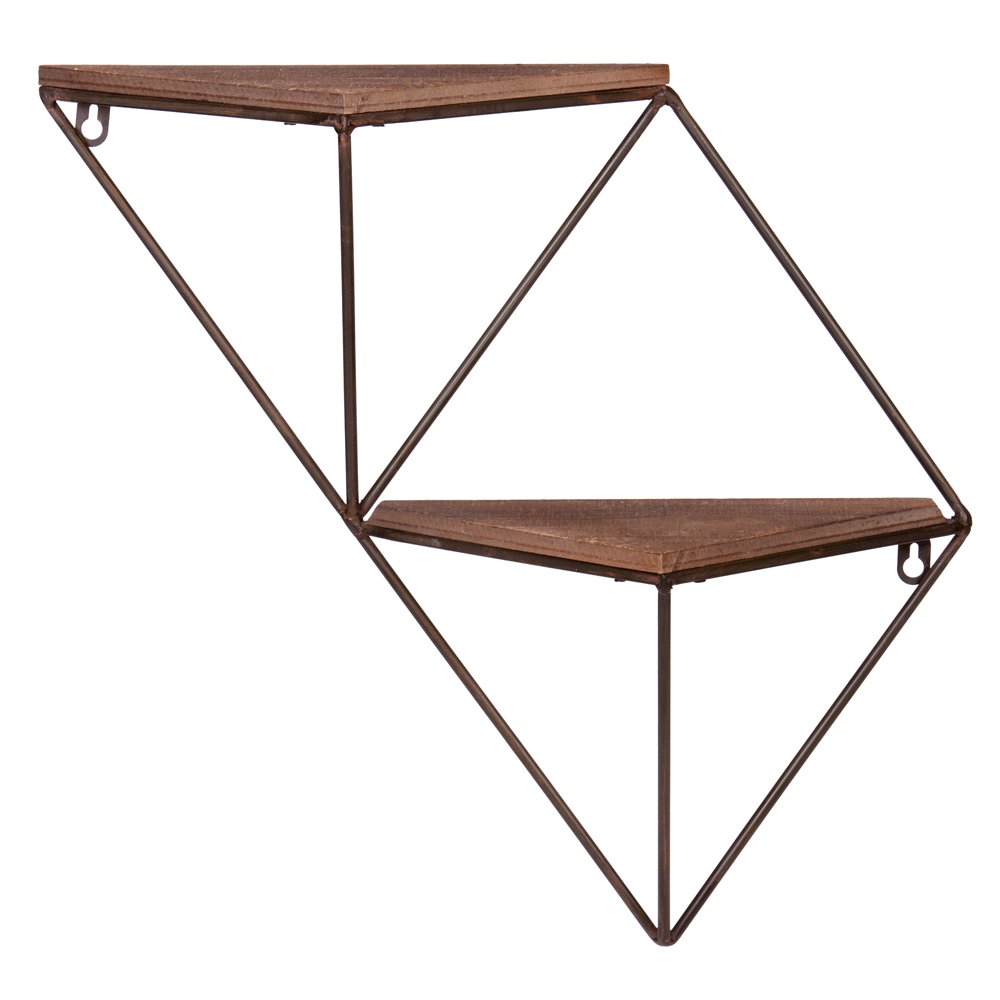 Two Step Wood and Metal Geometric Triangle Wall Shelf