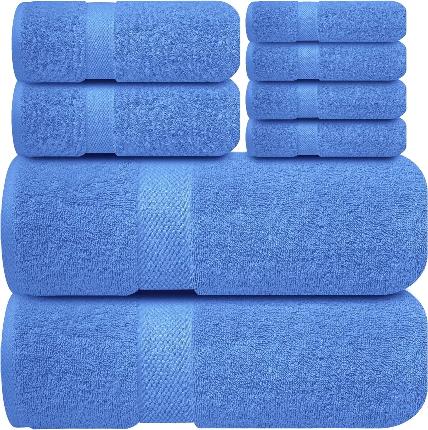 Infinitee Xclusives Premium Blue Bath Towel Set - [Pack of 8] - 2 Bath, 2 Hand & 4 Washcloths