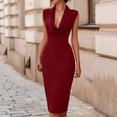 thumbnail image 2 of Women's Midi Pencil Dress Sleeveless Draped Cowl V Neck Elegant Sheath Dress formal office Cocktail Wedding Guest Dress Evening Gown Wine, 2 of 5