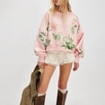 thumbnail image 2 of Crewneck Sweatshirts Women Floral Print Comfort Colors Sweatshirt Pullover Casual Shirts for Women Casual Tops for Women Crew Neck Graphic,Pink,L, 2 of 8