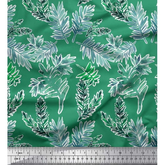 Soimoi Cotton Duck Fabric Leaves Watercolor Print Fabric by Yard 42 Inch Wide