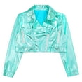 thumbnail image 2 of Sholeno Kids Girls Shiny Metallic Long Sleeve Biker Motorcycle Jacket Hip Hop Jazz Street Dance Tops Coat Light Green 14, 2 of 4