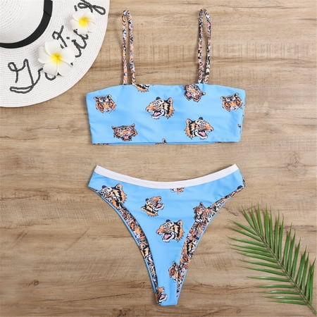 

Finelylove Swimsuit Women Padded Sport Bra Style Bikini Blue L