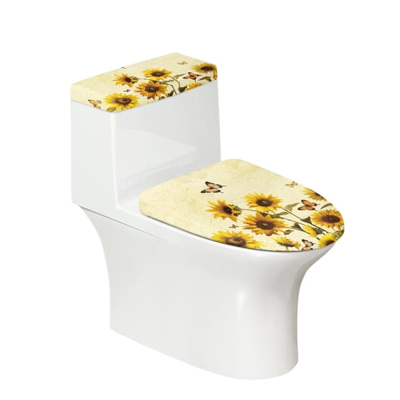 HELLHERO Bathroom Set Sunflowers Fits All Toilet Shapes Non-Slip Set of 2 with Stretch Toilet Dust Cover Set Toilet Lid Covers Stretch Fit