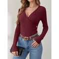 thumbnail image 6 of KYGABAK Long Sleeve ShirtsV Neck Tops for Women Sexy Sweater V Neck Ribbed Knit Slim Fit Wrap Top 2025 Fall Casual Fashion Clothes,Red XL, 6 of 7