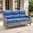 thumbnail image 7 of Giantfurnni Luxury Outdoor Furniture High Back Patio Sofa, Oversized 3-Seater Couch with 6'' Thick Cushions, Ideal for Porch, Poolside, Deck, Yard, Grey Wicker Blue Cushions, 7 of 7