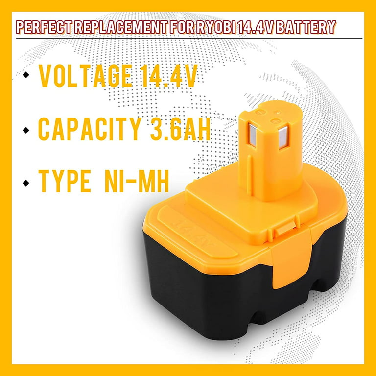 2Packs 3600mAh 14.4 Volt Ni-Mh Replacement Battery Compatible with Ryobi  14.4V Battery R10521 RY6201 RY6202 130224010 130224011 130281002 1314702