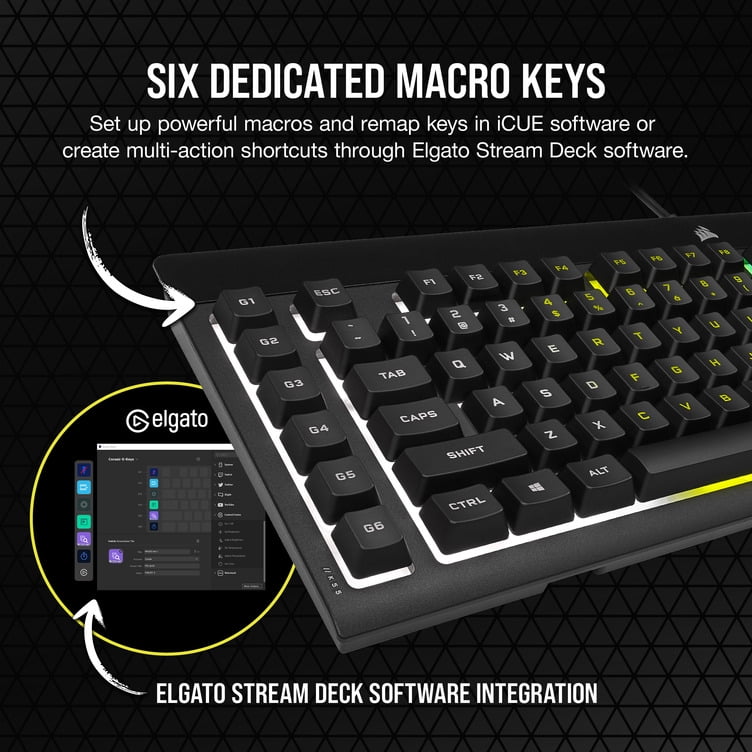 Corsair K55 RGB Gaming Keyboard - Dynamic RGB Backlighting, Six Macro Keys with Elgato Stream Deck Software - Walmart.com