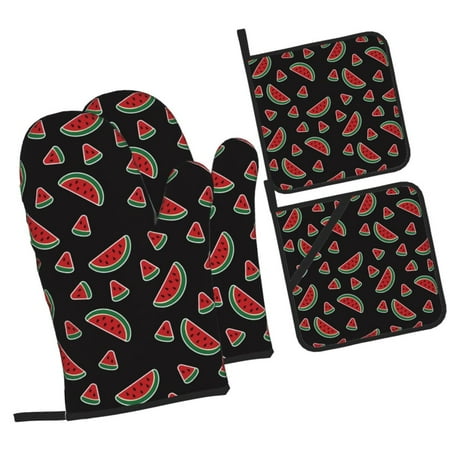 

Zufioo Watermelon Oven Mitts and Pot Holders 4pcs Set Kitchen Oven Glove High Heat Resistant 500 Degree Extra Long Oven Mitts for Kitchen Baking Cooking