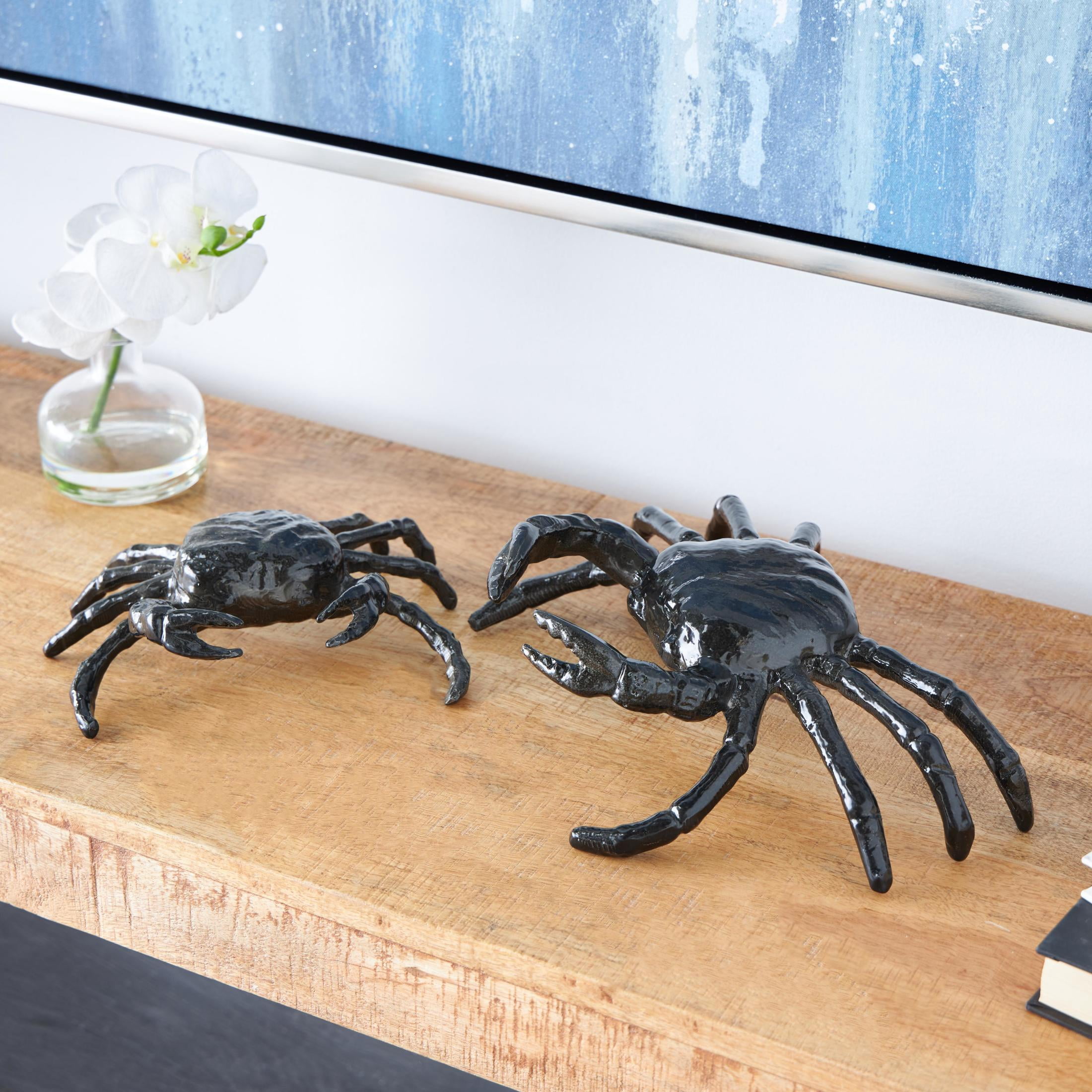 13", 9"W Black Aluminum Metal Crab Sculpture, by DecMode (2 Count)