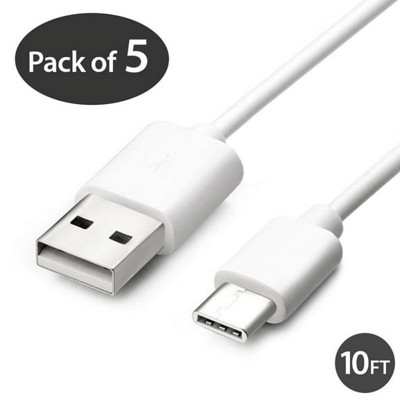 5x 10FT USB Type C Cable Fast Charging Cable USB-C Type-C 3.1 Data Sync Charger Cable Cord For Samsung Galaxy S9 S9  Galaxy S8 S8 Plus Nexus 5X 6P OnePlus 2 3 LG G5 G6 V20 HTC M10 Google Pixel XL