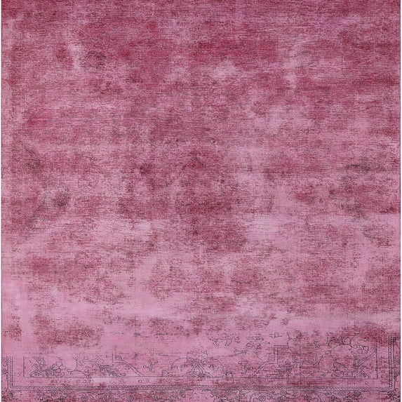 Ahgly Company Indoor Square Mid-Century Modern Dark Hot Pink Oriental Area Rugs, 4' Square