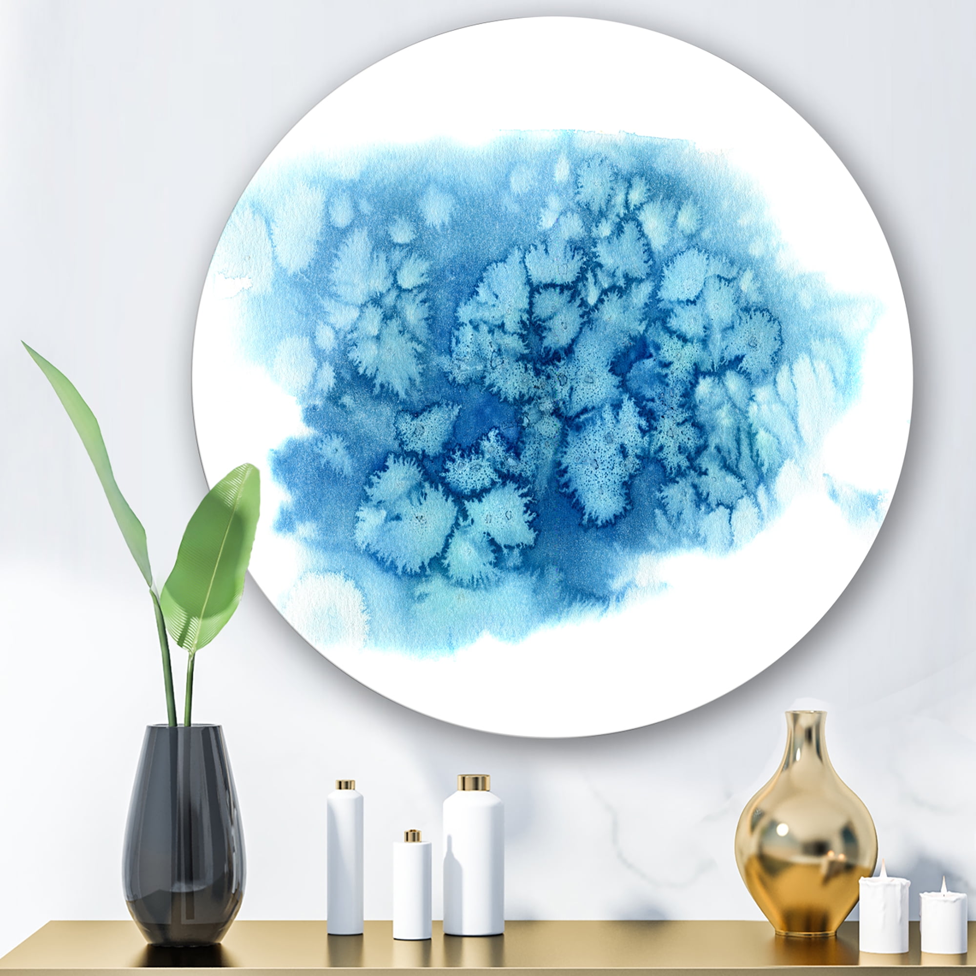 Designart 'Abstract Blue Turquoise Cloud' Modern Circle Metal Wall Art 23x23 - Disc of 23