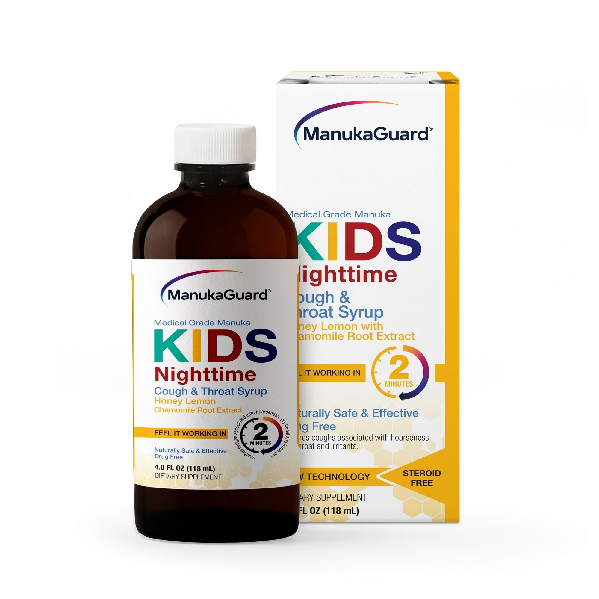 ManukaGuard Kids Nighttime Cough Syrup, Honey Lemon with Chamomile Root Extract, 4 fl oz