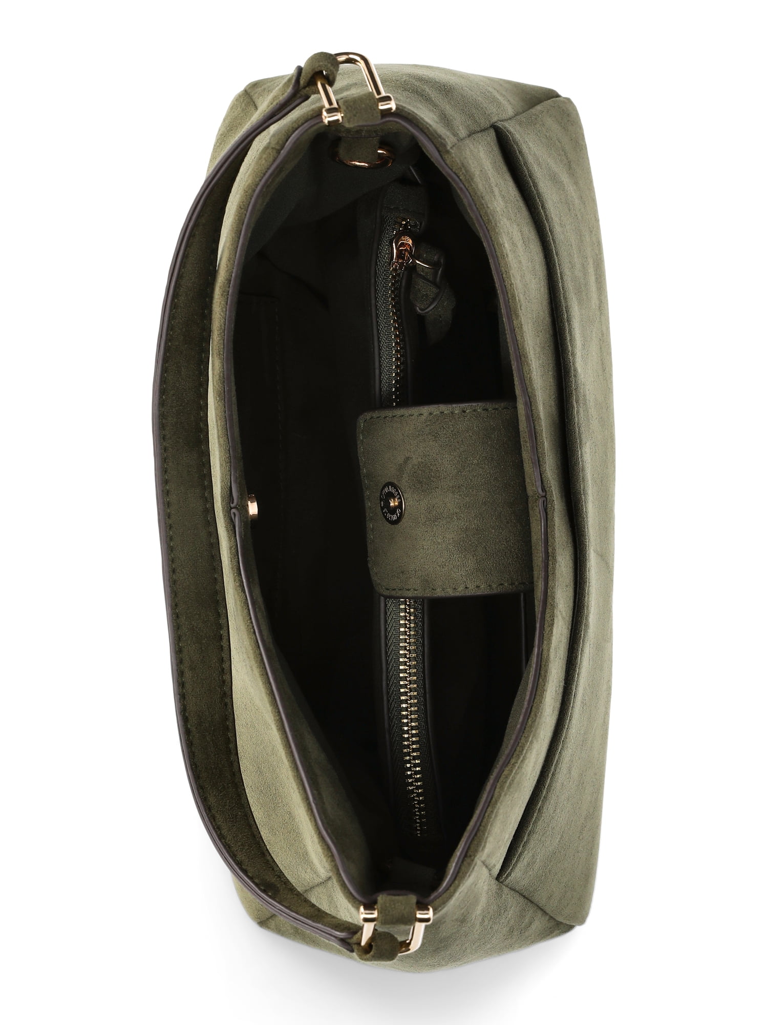 Time and Tru Women's River Soft Faux Suede Shoulder Hobo Bag, Olive