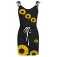 thumbnail image 4 of USSUMA Sundresses for Women Sunflower Print Sleeveless Casual Dresses for Women Spaghetti Strap Short Mini Drawstring Dresses Women Summer V Neck Beach Dresses Wedding Guest, 4 of 4