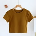 thumbnail image 2 of Women's Crop Tops Built-In Bra Summer Trendy Crew Neck Short Sleeve Shirts Cool Comfortable Solid Blouses (S, Brown), 2 of 7