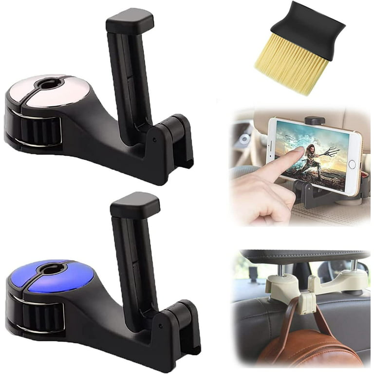 2 in 1 Car Headrest Hidden Hook with Phone Holder, 360° Rotation