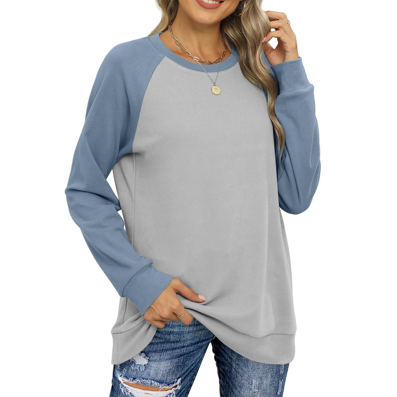 Women Sweatshirt Fashion Round Neck Long Sleeve Raglan Sleeve Color Block Pullover Comfortable Top Leopard Zip up Jacket Jacket Active Wear Women Homage Sweatshirt Ladies Zip Sweater Ladies Zipper