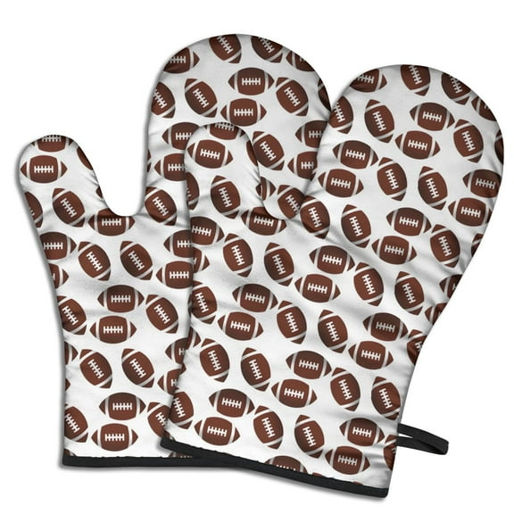 Cute Oven Mitts,Brown Footballs Repeat Pattern Oven Mitt 2-Pack Set,Kitchen Gloves for Oven,Heat Resistant Oven Mitts 7.7"x12"