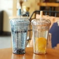 thumbnail image 3 of Queroig Leak-proof Iced Coffee Cup Reusable Straight Pipette Cup with Built-in Straws Double Wall Insulated Iced Coffee Tumbler Cartoon Drinking Cup, 3 of 7