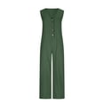 thumbnail image 4 of fheaev Jumpsuit for Women Sleeveless Button V Neckwide Leg Loose Fit with Pockets Casual Summer Going Out Everyday Wear Green M, 4 of 6