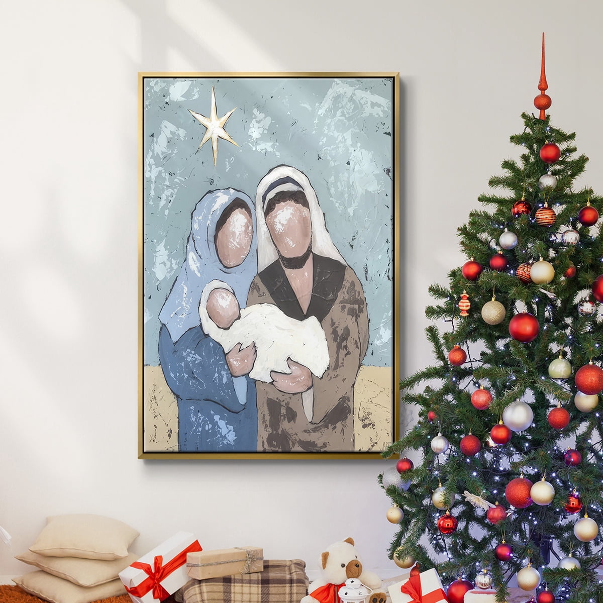 A Silent Night I - Framed Gallery Wrapped Holiday Canvas - 17 x 25 - Gold Frame