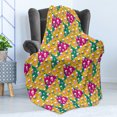 thumbnail image 4 of Skull Soft Flannel Fleece Throw Blanket, Head Bones Print on Colorful Geometric Triangle Background, Cozy Plush for Indoor and Outdoor Use, 50" x 60", Earth Yellow Jade Green, by Ambesonne, 4 of 5