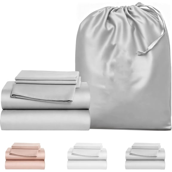 King Size Sheet Set, 100% Viscose from Bamboo Bed Sheets,400 Thread Count, Cooling & Silky Soft, Oeko-TEX Certified, Deep Pocket 17" for Hot Sleepers - Grey, 4 Piece