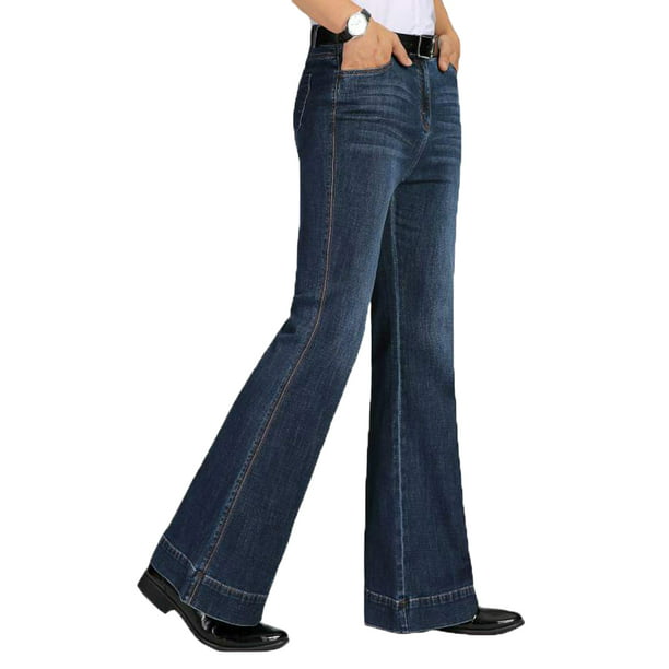 YM YOUMU Men Vintage 60s 70s Jeans Denim Bell Bottom Slim Fit Flared ...