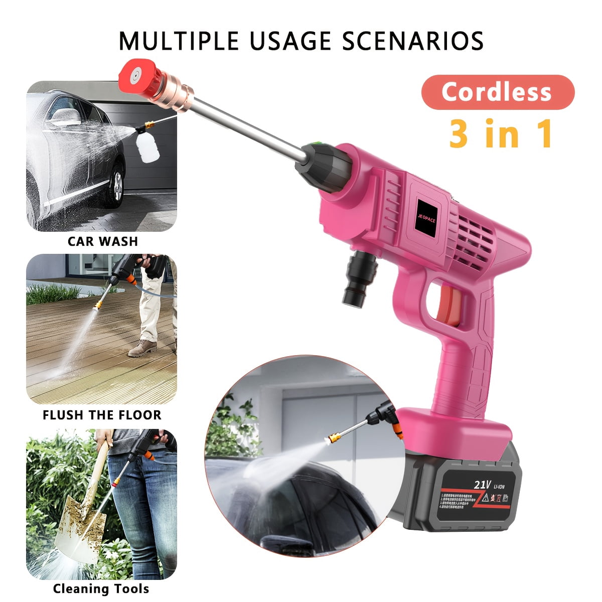 Cordless pressure washer portable car and garden power washer with battery quick connect hose