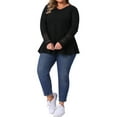 thumbnail image 2 of Agnes Orinda Women's Plus Size Tops Lace Mesh Patchwork Long Sleeve Texture V Neck Flowy Casual Waffle Blouse 1X Black, 2 of 6