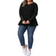 thumbnail image 2 of Blusa de mujer plus size Agnes Orinda con encaje, malla y parcheo, de manga larga, textura en V, fluida y casual, waffle, talla 1X, color negro, 2 of 6