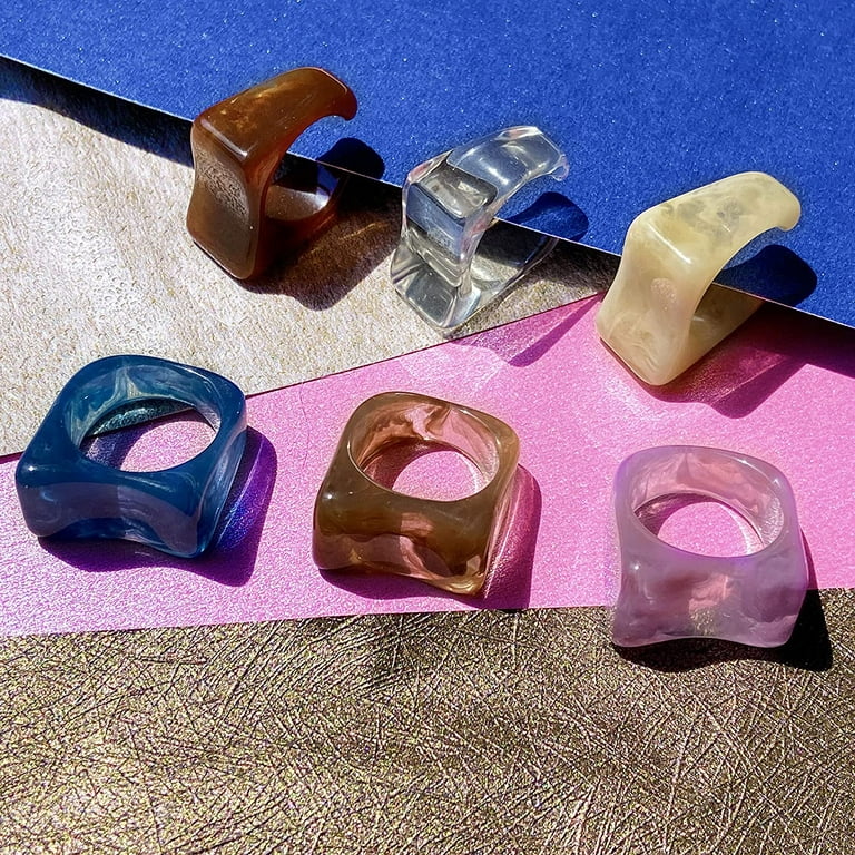 Acrylic Resin Rings Cute Trendy Rings Colorful Rings Plastic Resin  Stackable Chunky Ring set for Women Girls