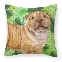 Carolines Treasures BB9893PW1818 Shar Pei Puppy St Patricks Fabric Decorative Pillow  18H x18W multicolor
