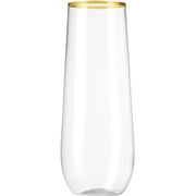 48 Pack Stemless Plastic Champagne Flutes Disposable 9 Oz Gold Rim Clear Plastic Toasting Glasses Shatterproof Recyclable and BPA-Free