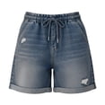 thumbnail image 7 of XIAONU Solid Denim Shorts for Women Drawstring Waist Daily Wear Shorts, 7 of 7