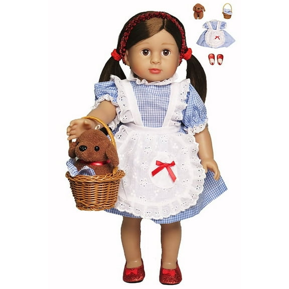 Plaid Prairie Dress and Little Dog Plush Outfit for 18-Inch Dolls | Dolls Clothes