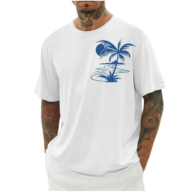 Camisas de Manga Larga para Hombres Imprimir Casual Cuello Redondo Blusa de Manga Corta, Camisas de Lino para Hombres