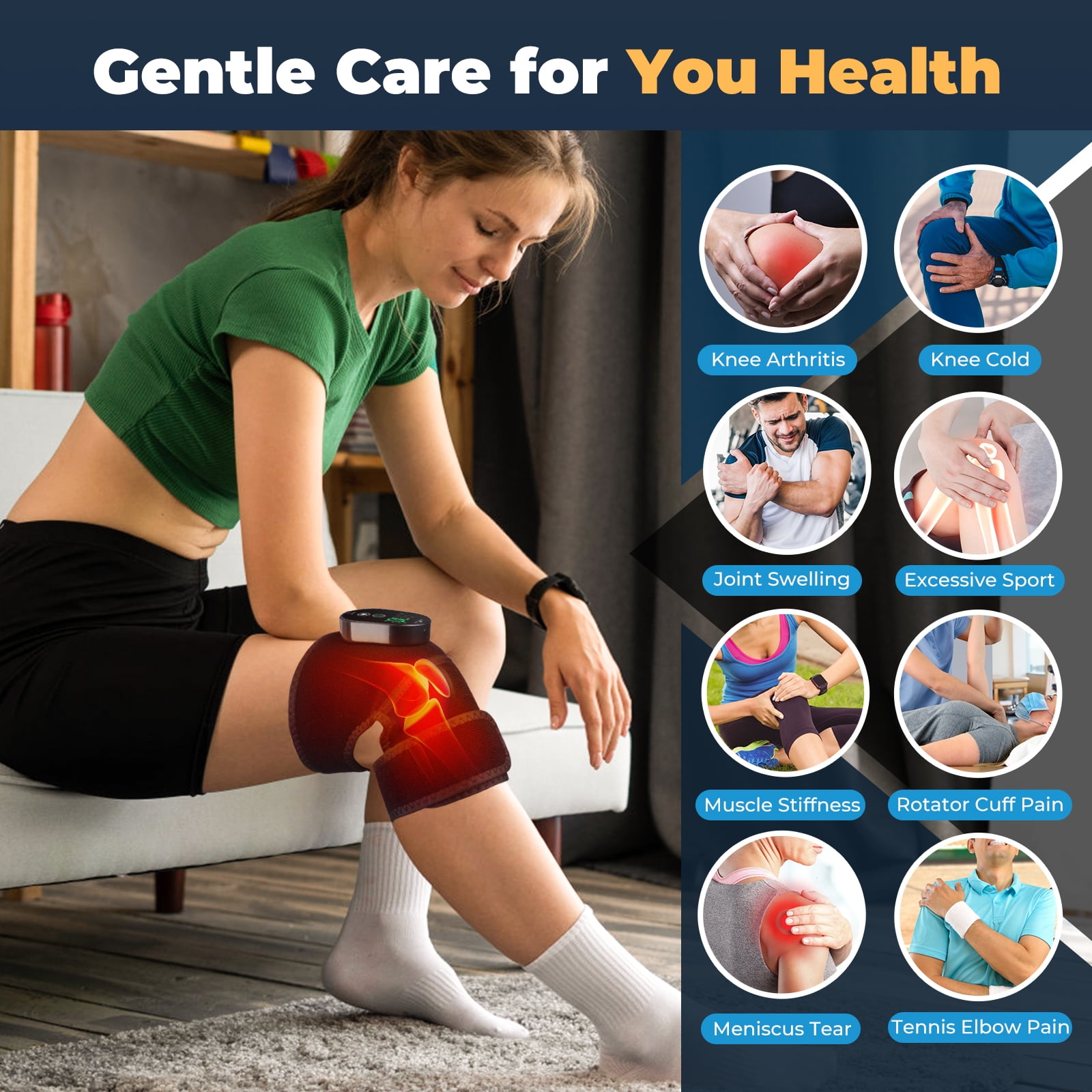 Cordless Heated Knee Brace, 3-In-1 Heated Knee Elbow Shoulder Brace Wrap, Knee Heating Pad for Relief, Knee Warmers with Multiple Heating Modes, Knee Wrap Support